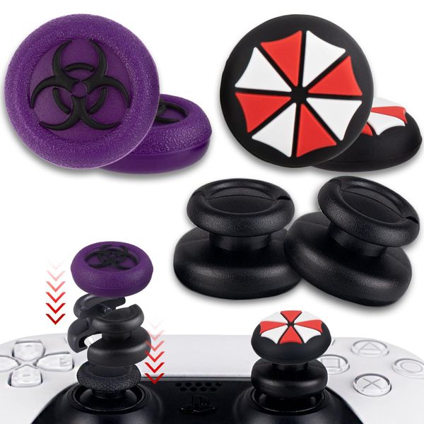 PlayRealm NO Falling Off Thumbstick Extender x 2 & Thumb Grip x 4 for PS5 & PS4 Controller (Bat & Joker p)