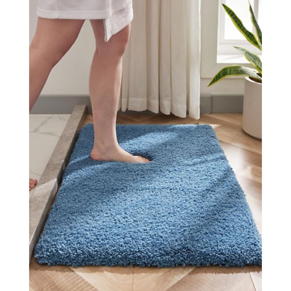 Small Bathroom Rug 17X24 Non Slip Blue Fluffy Bath Mat for Bathroom Floor Washab