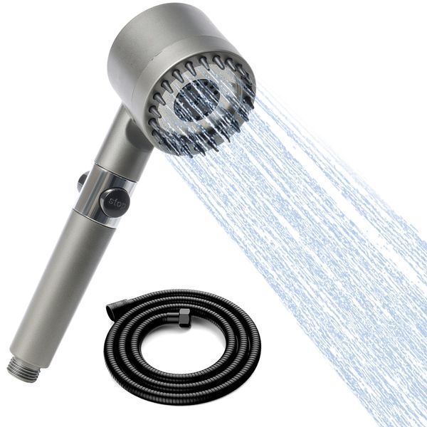 EDWINENE Shower Head and Hose1.5 M, Power Shower Head Hose Set, Shower Head Low Pressure, Universal Handheld Shower Head with 3+1Jet Types for Water Saving