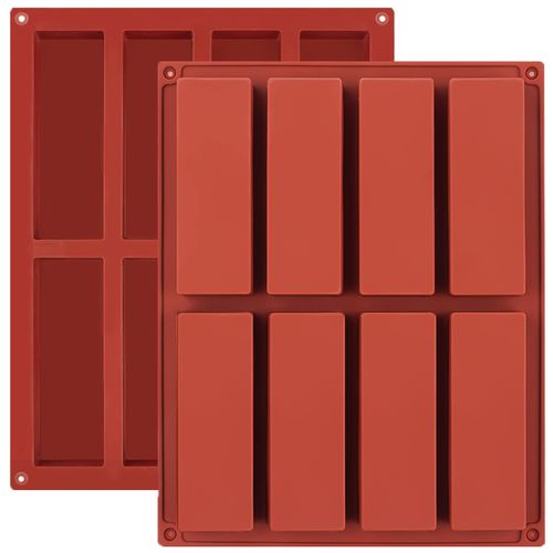 JOERSH 2pcs Chocolate Bar Mold/Granola Bar Pan, Rectangle Silicone Candy Molds for Baking Energy Bars/Protein bars/Ganache/Brownie/Cheesecake/Cornbread/Pudding, 8-Cavity Butter Mould