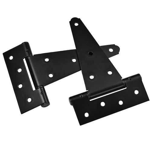 6 Inch T-Strap Shed Door Hinges Heavy Duty,Black Tee Hinge for Wooden Fences,Yard Door,Barn Door Gates, Wrought Hardware Rustproof,2Pack/Set
