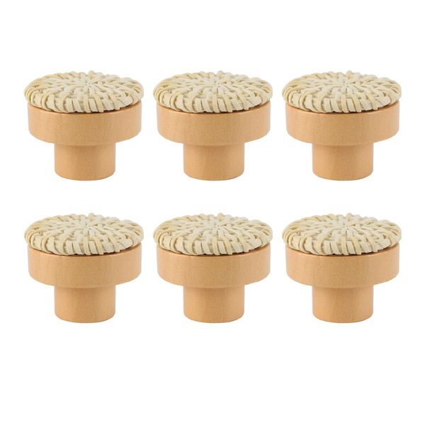 WANGCL 6pcs Rattan Dresser Knobs Handmade Wicker Woven Cabinet Knobs Dresser Handles Drawer Hardware Pulls （Beige）
