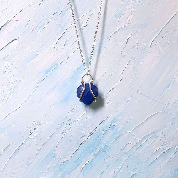 925 silver wire wrapped lapis lazuli gemstone necklace