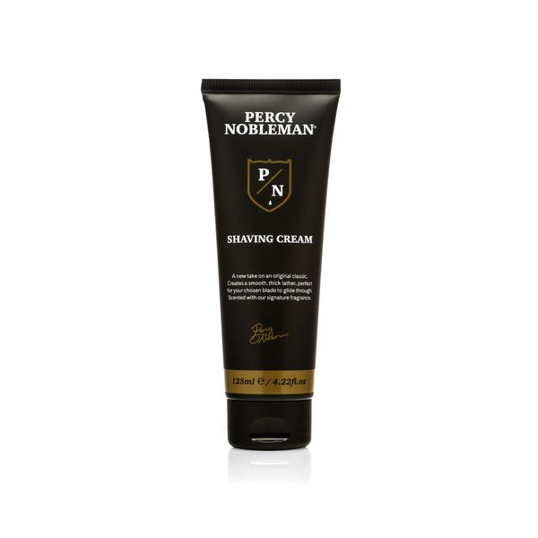 Percy Nobleman Shaving Cream: A Premium Shave Cream, with a Luxurious Thick Lather for Smooth Glide, Signature Scented with Amber, Tobacco, Musk, Vanilla, Vegan & Cruelty-Free, Made in England, 125ml