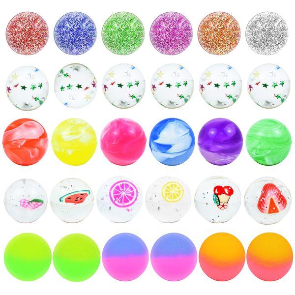 30Pcs Small Bouncy Balls for Kids, 1 inch Rubber Bouncy Balls Bulk Small Rubber Balls Mini Bouncing Ball 25mm Assorted High Bounce Rubber Ball for Birthday Party Favors Bag Fillers Halloween Prizes