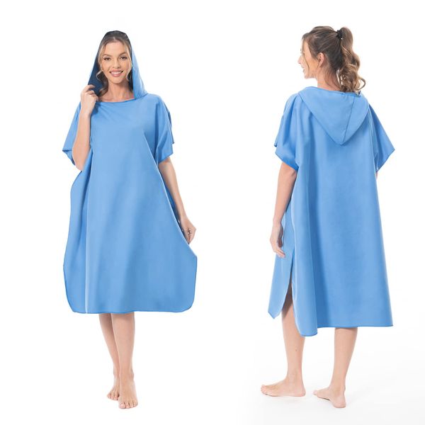 MOKANI Changing Robe Microfiber Towel Poncho with Hood for Beach Surfing Swimming Wetsuit Changing, Quick Dry & Light Weight, Fits Men Women Adults (Blue)