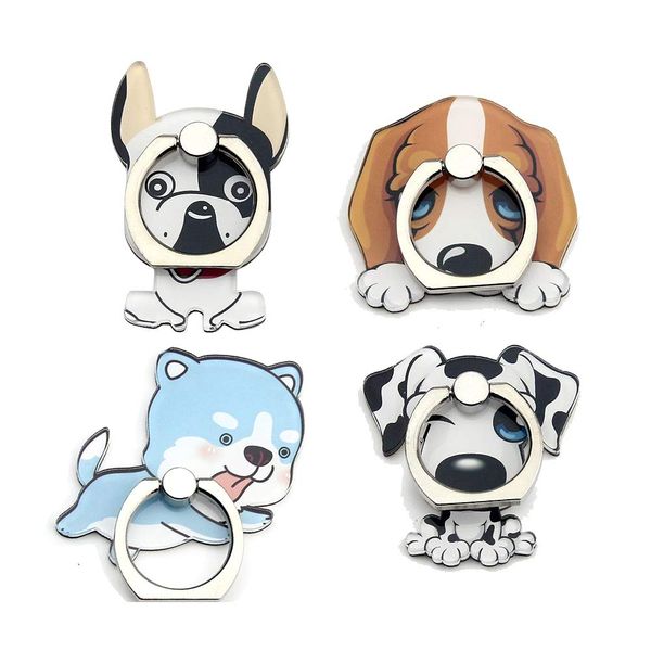 4Pcs Phone Ring Holder Stand, Cute Dogs Cats Animal 360 Rotation Finger Ring Grip Kickstand Mount for Cellphones and Tablets (Dogs Ring)