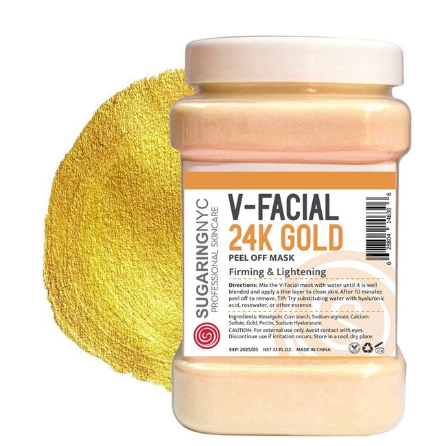 Vajacial Jelly Mask Peel-Off Bikini, Underarms Area Peel Mask - Luxury 24K Gold - Professional Size 23oz by Sugaring NYC