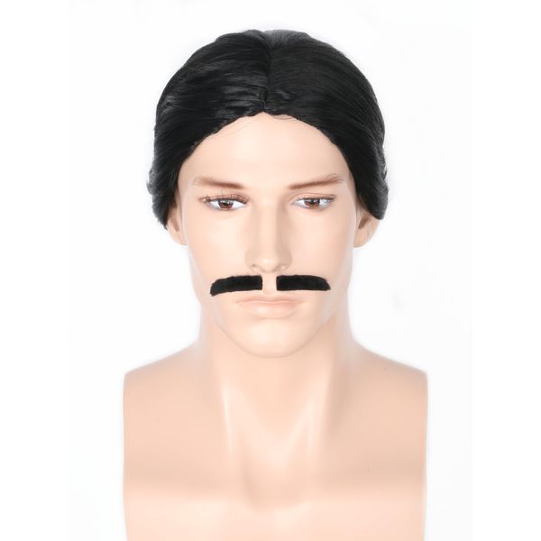 Lucoacos Men's Black Short Hair and Mustache Gomez Addams Wig Halloween Party Costume Wig