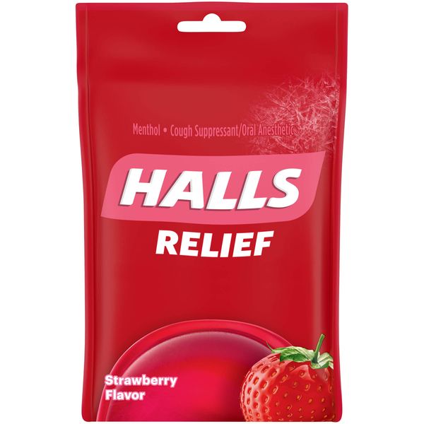 Halls Strawberry Flavor Menthol Drops, 30 Each