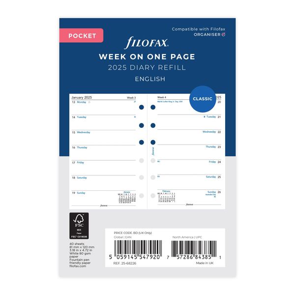 Pocket Week per page English 2025