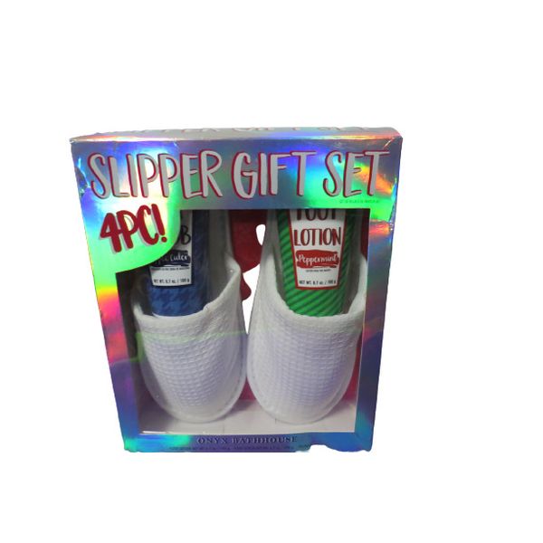 Onyx Bathouse 4 Pc Slipper Gift Set Peppermint Foot Scrub And Lotion New Sealed