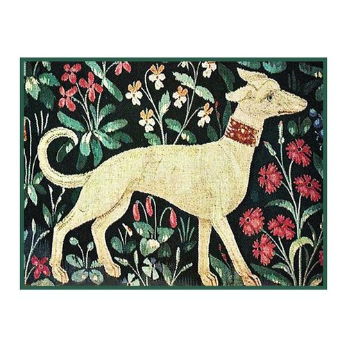 Orenco Originals Dog Detail Green Background from The Lady The Unicorn Tapestries Counted Cross Stitch Pattern