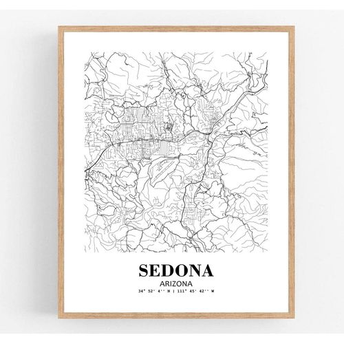 Eleville 8X10 Unframed Sedona Arizona City View Abstract Road Modern Map Art Print Poster Wall Office Home Decor Minimalist Line Art Hometown Housewarming wgn484
