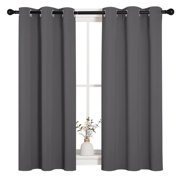 NICETOWN Grey Blackout Curtain Panels for Bedroom, Thermal Insulated Grommet Top Blackout Draperies and Drapes for Basement (2 Panels, W34 x L45-inch, Grey)