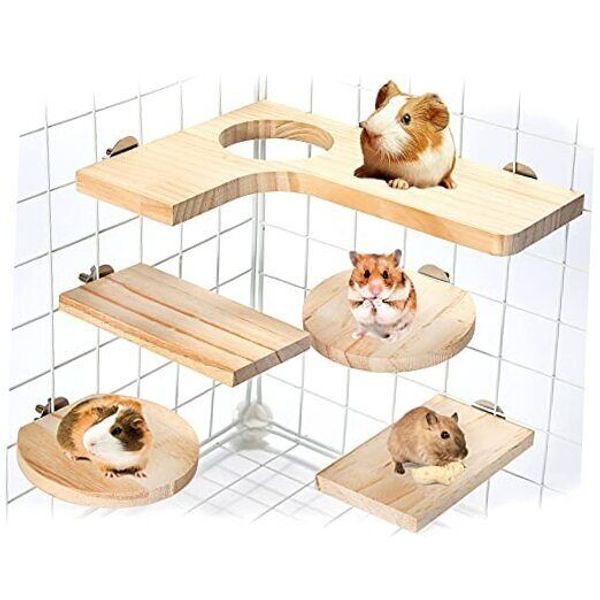 5Pcs Hamster Cage Platform Wooden Accessories Chinchilla L-Shaped Round style1