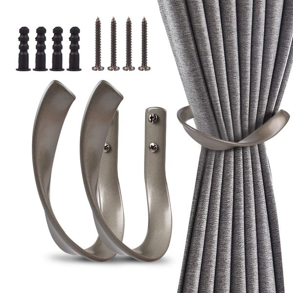 Exclen Window Curtain Holdback, Decorative Curtain Drapery Holdback, Set of 2, Aluminum Alloy. (Grey)