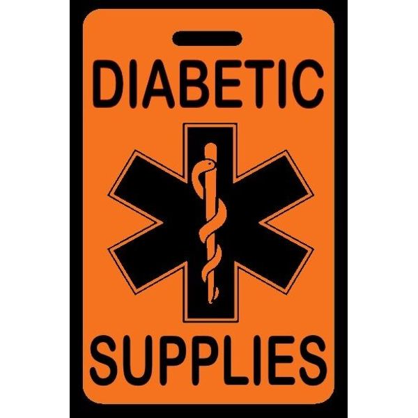 Safety Orange DIABETIC SUPPLIES Luggage/Gear Bag Tag - FREE Personalization-New