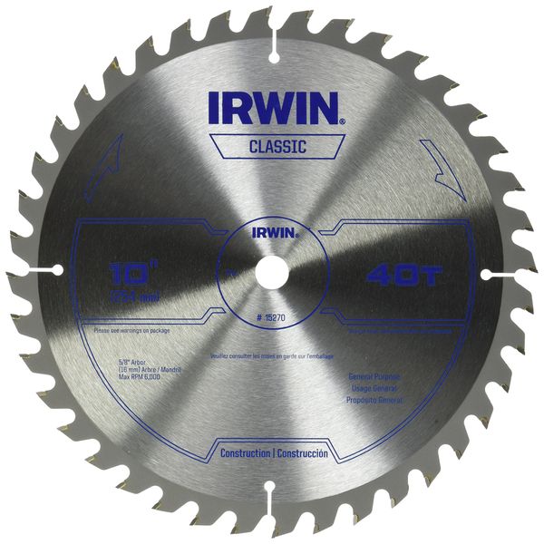 IRWIN 10-Inch Circular Saw Blade, Carbide, 40-Tooth (15270)