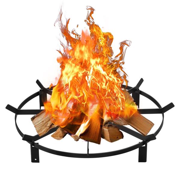 32 Inch Fire Grate Log Grate, Heavy Duty Fireplace Grates Round with Support Leg