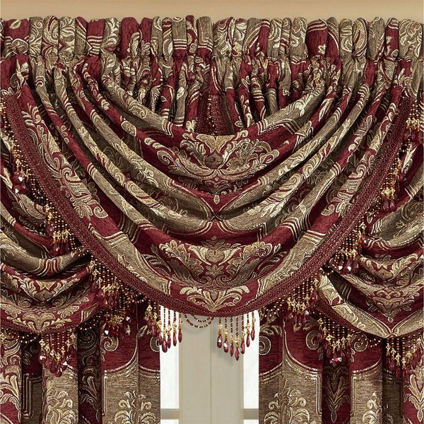 J Queen New York, Inc. Maribella Waterfall Valance Ruby 49 x 33