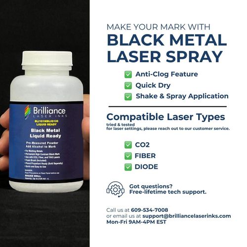 Liquid Ready Laser Marking Powder-Brilliance Laser Inks -BLI101MBLIQ120- Black Laser Ink for Metals Marking with CO2/Fiber/YAG (120 ml, Black)