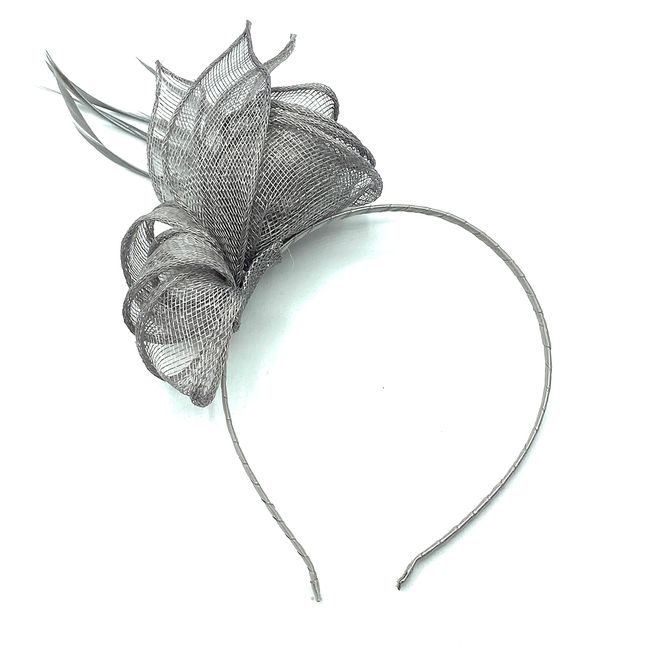 Swirl Looped Feather Aliceband Fascinator Ladies Wedding, Ascot, Races Headband (Silver)