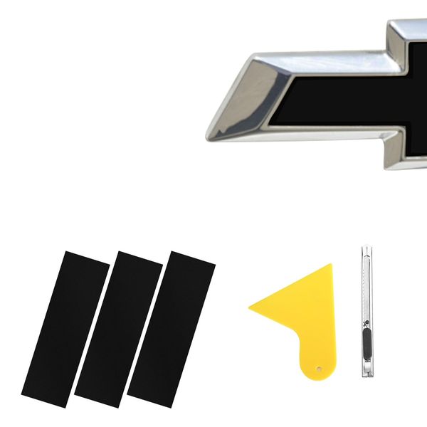 BLAKAYA 11.8" x 4" Bowtie Emblem Wrap Kit for Chevy Logo Overlay Vinyl Wrap with Spatula and Cutter 3 Pcs Matte Black