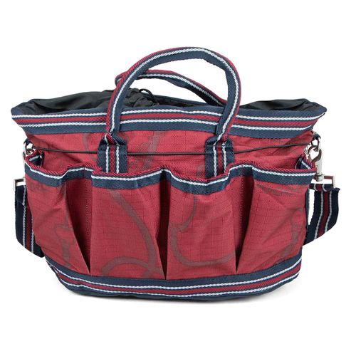Jeffers Poplar Head Grooming Bag – Horse Grooming Organizer Tote with Pockets for Brushes, Tools, Clippers, Shampoo, Detangler – Stable Barn Kit Carrier for Horses, Pets, Merlot Snaffles & Irons