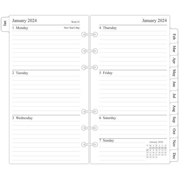 2024 Weekly & Monthly Planner Refill, 3-3/4" x 6-3/4", January 2024 - Dec 2024, Personal/Compact/Size 3