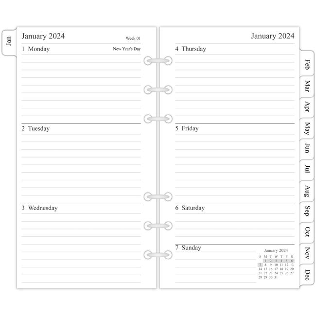 2024 Weekly & Monthly Planner Refill, 3-3/4" x 6-3/4", January 2024 - Dec 2024, Personal/Compact/Size 3