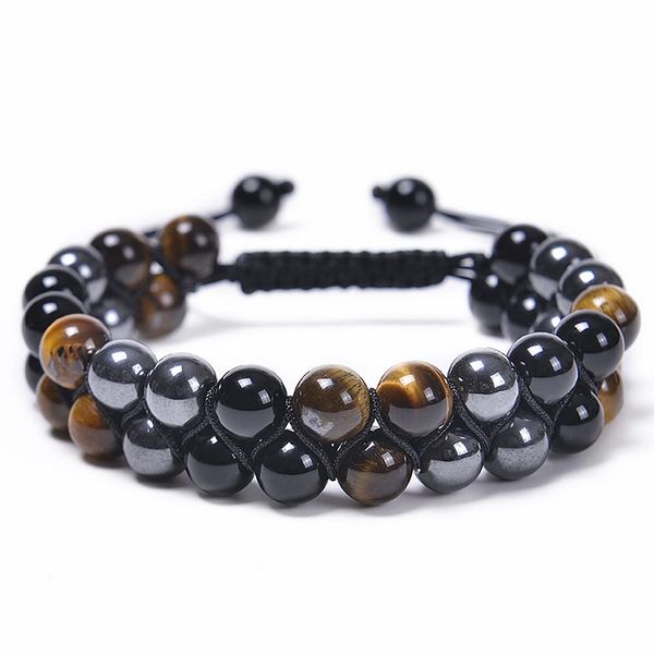 WULILONG Mens Crystal Bracelet Blue Tiger Eye Obsidian Beads Bracelets Triple Protection Bracelet Healing Crystal Natural Stone Bead Bracelets 8MM (Black Tigers Eye Obsidian)