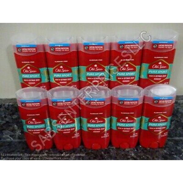 10 Old Spice PURE SPORT Scent of CITRUS ZEST Men's Aluminum Free Deodorant 3.0oz