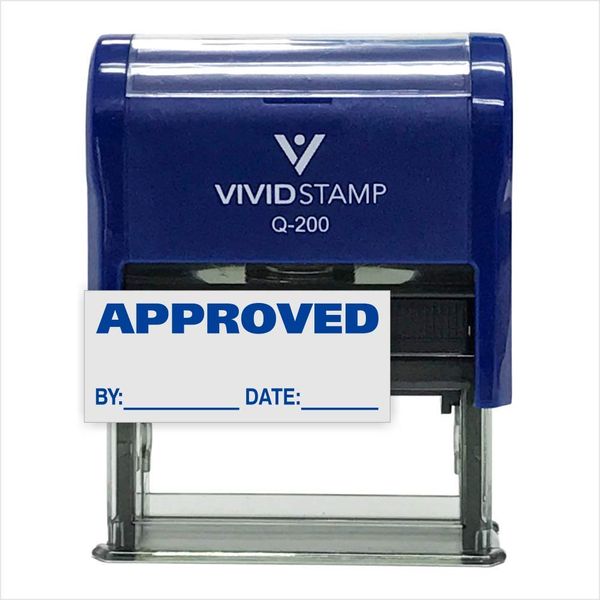 APPROVED w/by Date Line Self-Inking Office Rubber Stamp (Blue) - Medium