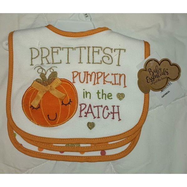 NWT Baby Essentials 3 Bibs Prettiest Pumpkin in the Patch Adorable!