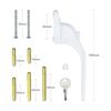 4Pcs Window Handles for UPVC Windows with 20Pcs Multi-Spindle and Keys, Universal Window Lock Replacement Window Handle, Lockable White Window Handle, 10/15/30/43/55 mm Spindle