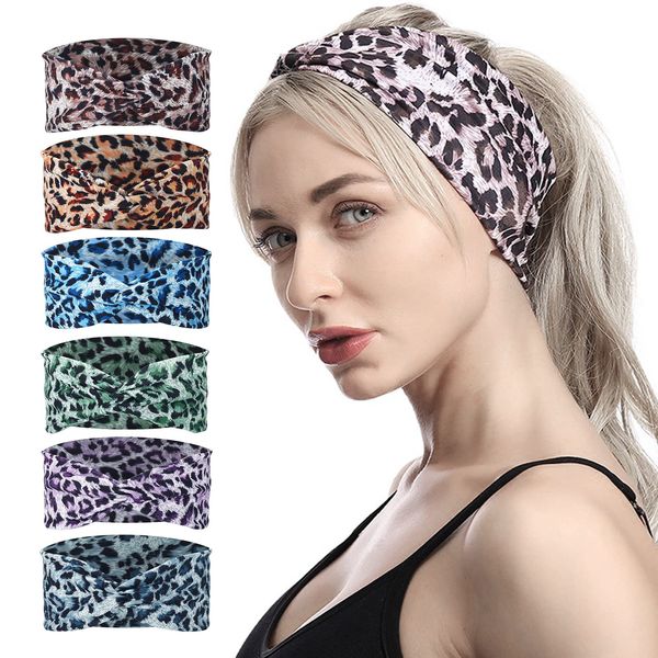 EWUHRY 6 Pcs Women Knotted Cheetah Headband Cross Hairband Sports Yoga Hair Ties Leopard Print Turban Headwear Headwrap Workout Girls Ladies Hair Accessories