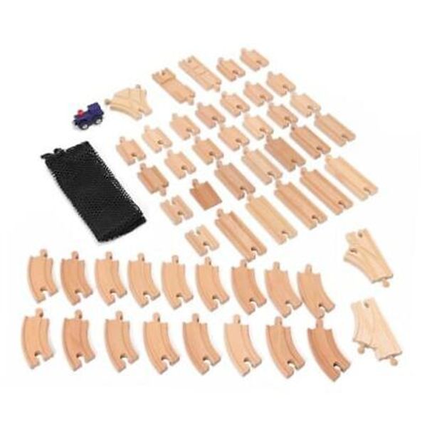 Wooden Train Track Set 53pcs Wood Train Tracks Accessories Expansion Pack fits