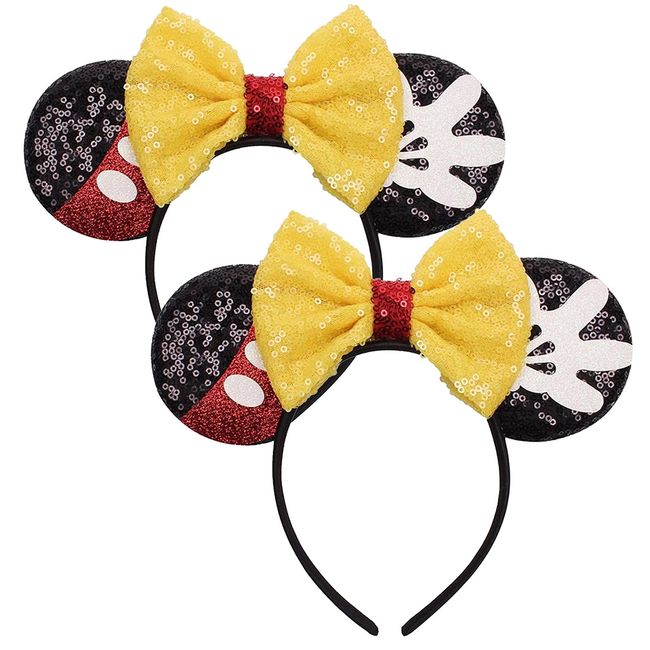 DFsucces Glitter Sequin Bow Mouse Ears Headbands,2 Pcs Mouse Ears Bow Headbands,Mouse Ears Headbands,Shiny Bows, Headbands for Birthday Halloween Partiesm Role Playing