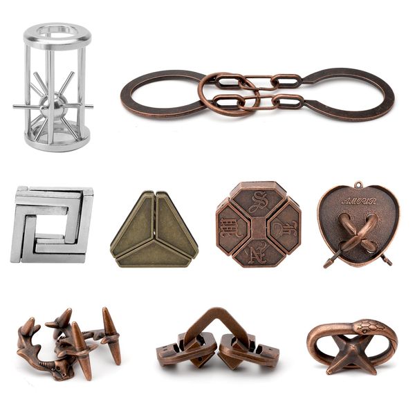 HENGBIRD 9 Stück Knobelspiele Metall, Metallpuzzle Metallknobellei Geduldsspiele IQ Spiele Geduldspiel, Metal Puzzle Geschicklichkeitsspiel Spielzeug Geschenk Set für Erwachsene Jugendliche