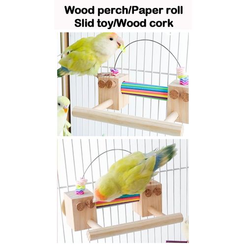 Parrot Cage Toy(4 Functions) Perch Standing with Colorful Beads Foraging Smart Toy Soft Corks for Small to Regular Size Parrot Cockatiel Birds