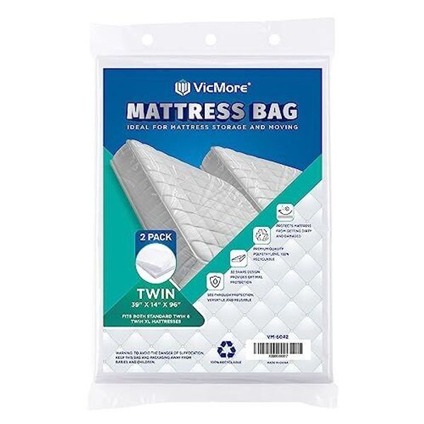 2-Pack Twin Mattress Bags for Moving & Storage - Waterproof Protector Covers,