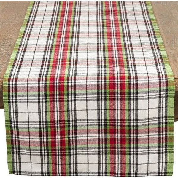 SARO LIFESTYLE Hensel Collection Plaid Cotton Table Runner, 16"x 72", AC2648 NEW