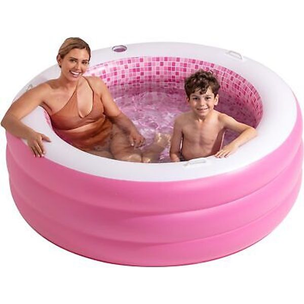 Inflatable Round Swimming Pool with Blow Up Padded 60" Playful Pink