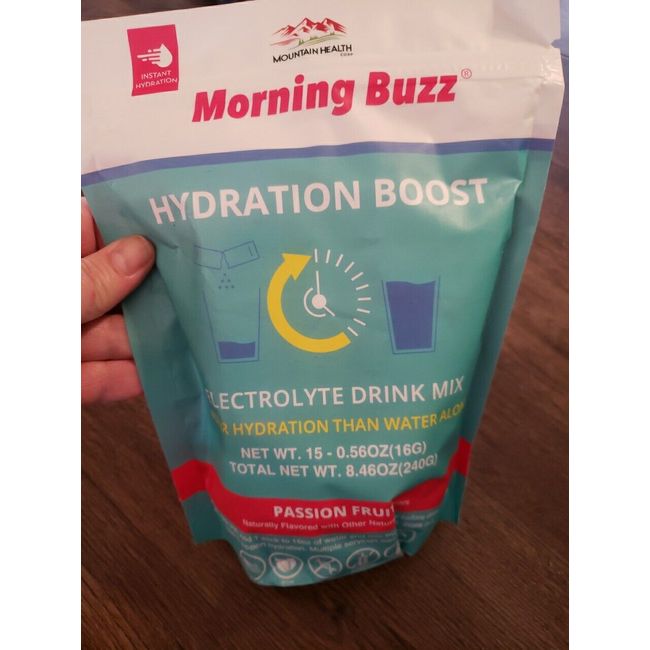 Mountain Health Morning Buzz- Passionfruit 15 Sticks Hydration Boost EX 08/24