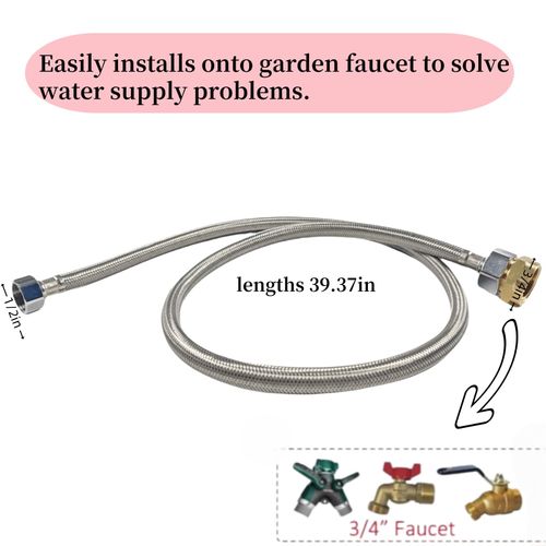 Bogmif 39.4" Stainless Steel Hose, Automatic Dog Bowl Dispenser Fitting (1/2" to 3/4" I.D.) with Brass Connector for Toilet Inlet Pipe, Kitchen Sink, Faucet Hose