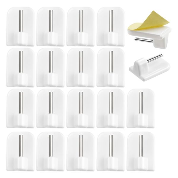 ALLisWE 20PCS Self-Adhesive Hooks Net Curtain Hooks Stick on Net Curtain Rod for Curtain Pole Support Plastic Sticky Hooks for Net Curtain Rods Key Door Back Hook for Bathroom Bedroom Kitchen