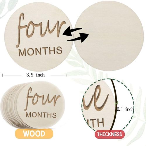 12 Packs Wooden Baby Monthly Milestone Cards, Baby Monthly Milestones for Newborn Baby Gifts,1-12 Months Wooden Discs with Baby Announcement Sign, Pregnancy Baby Shower Gifts for Christmas New Year
