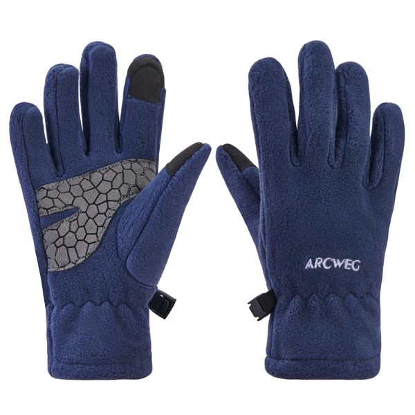 Arcweg Handschuhe Kinder Fleece Warm Laufhandschuhe Winter Gloves rutschfest Fahrradhandschuhe Touchscreen Winterhandschuhe Jungen Mädchen Fingerhandschuhe Camping Wandern Laufen Blau S-M 5-6 Jahre