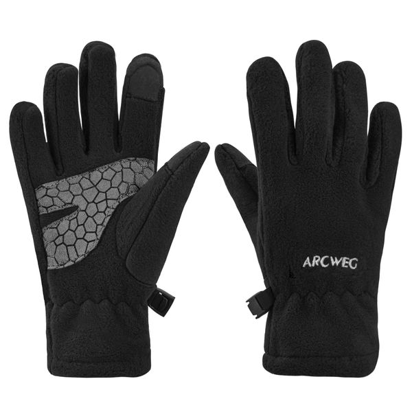 Arcweg Handschuhe Kinder Fleece Warm Laufhandschuhe Winter Gloves Rutschfest Fahrradhandschuhe Touchscreen Winterhandschuhe Jungen Mädchen Fingerhandschuhe Camping Laufen Schwarz L-XL 7-8 Jahre